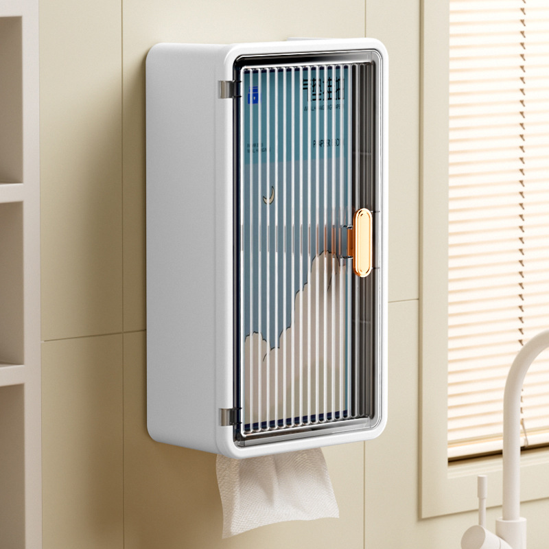 Caja de pañuelos para colgar en la pared sin perforaciones, estante transparente de alto valor, caja de almacenamiento de sensación avanzada, caja de cartón grande simple