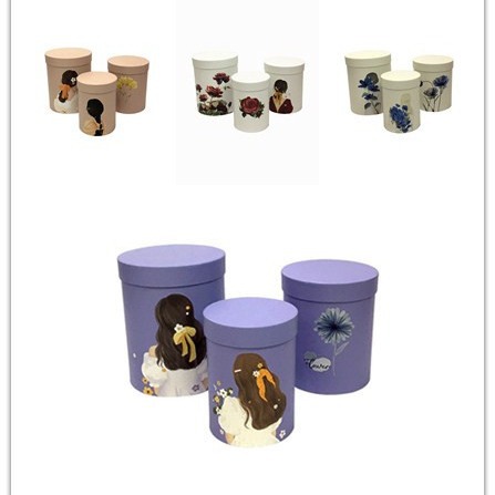 现货 手绘印刷 鲜花抱抱桶三件套 圆桶花盒 鲜花礼盒 生日礼物盒