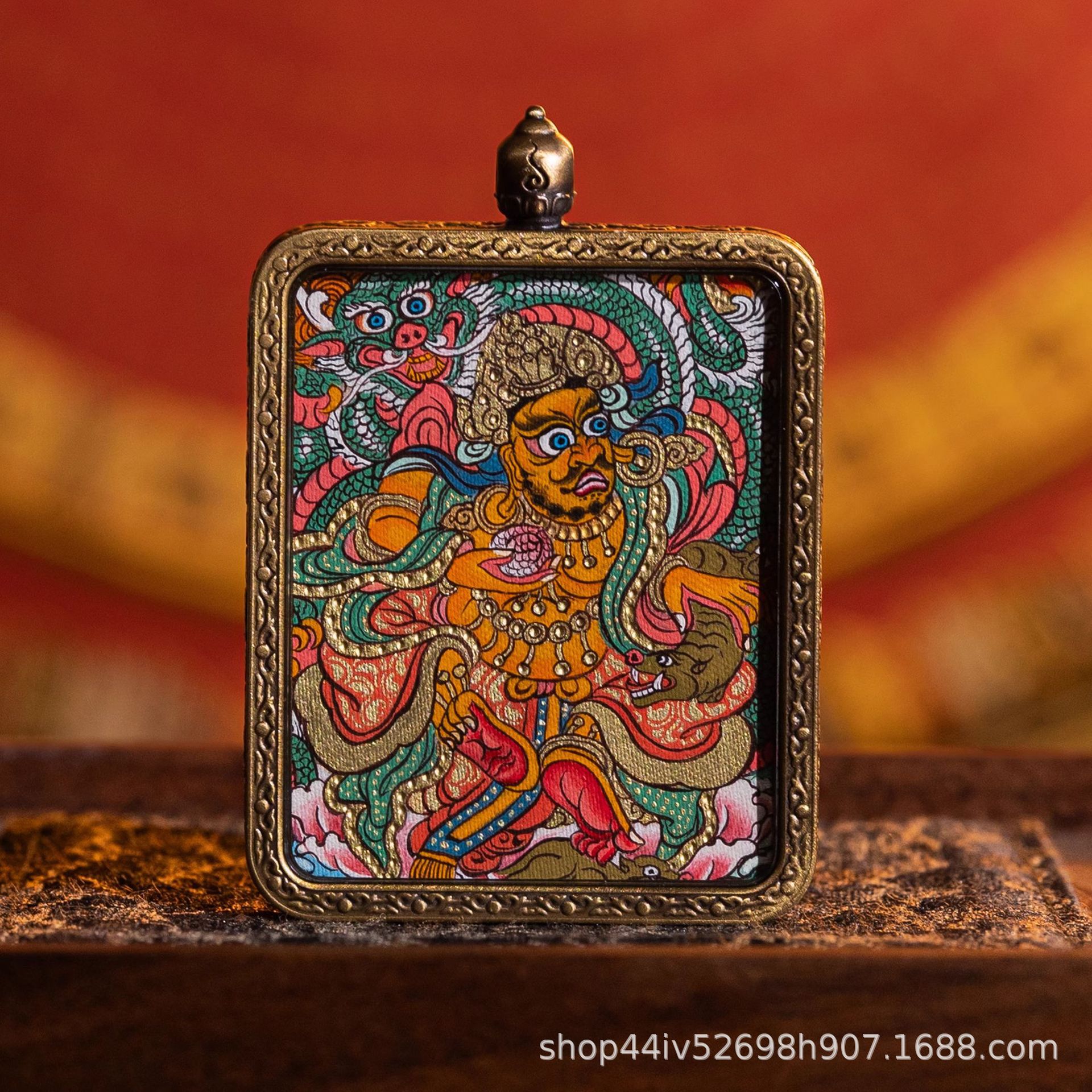 티베트 레공 순수 손으로 그린 ??THANGKA 노란색 부의 신 12 조디악 8 수호자 MANJUSRI BODHISATTVA 산후 부처님 부적 펜던트