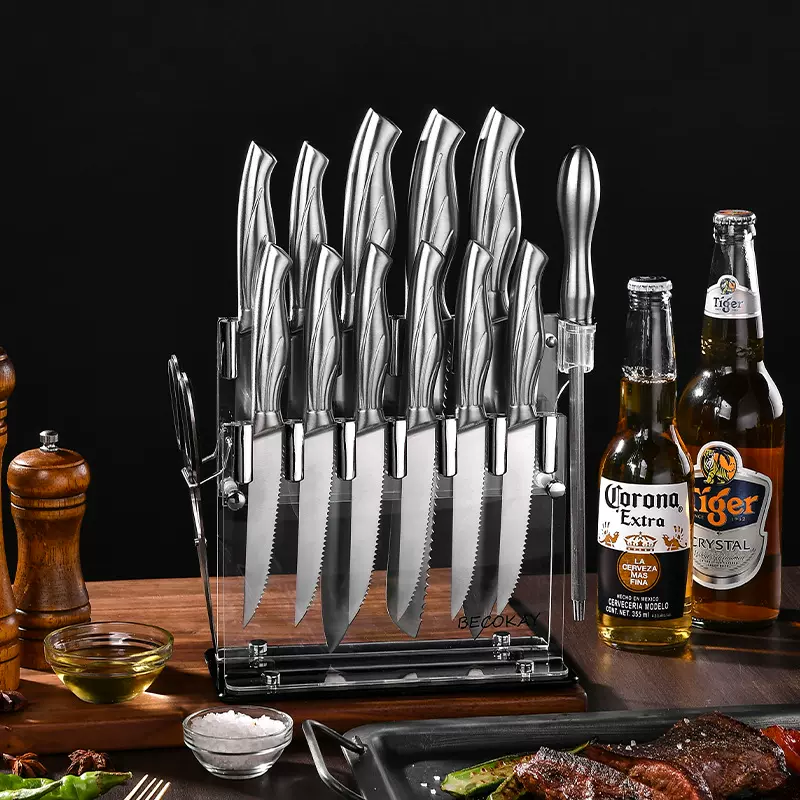 西式厨房刀具不锈钢空心柄刀具14件套菜刀牛扒刀套装切肉刀
