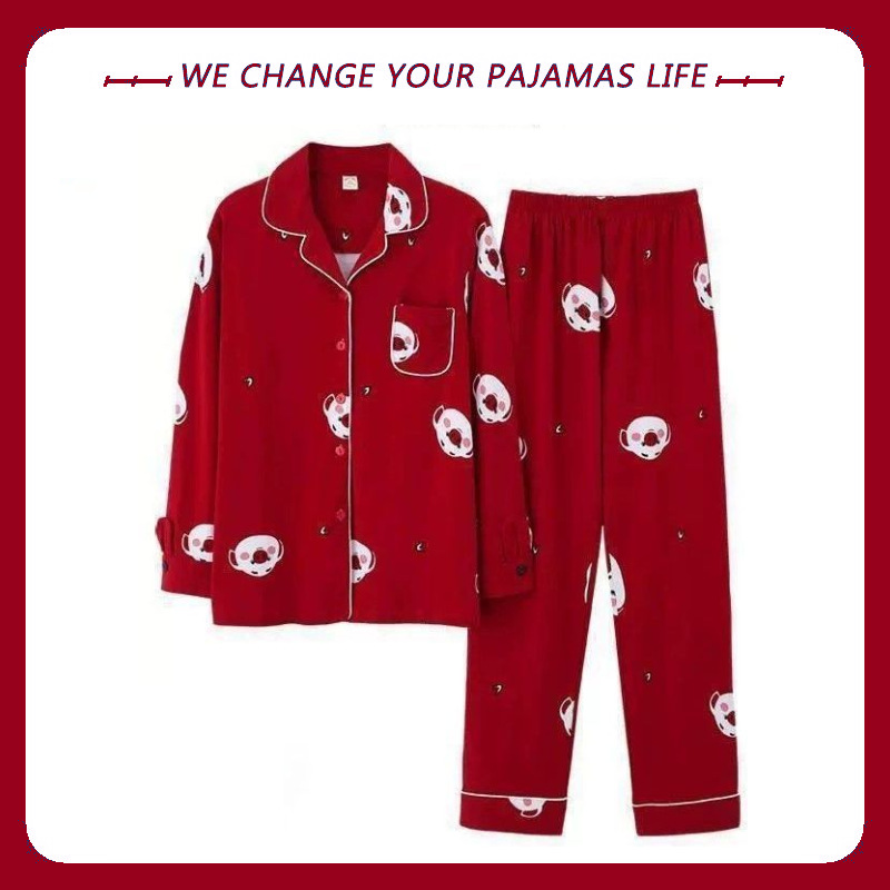 Pijamas 100% algodón de manga larga primavera y otoño ropa para el hogar Otoño e Invierno de las mujeres solapa nueva mamá suelta casual verano