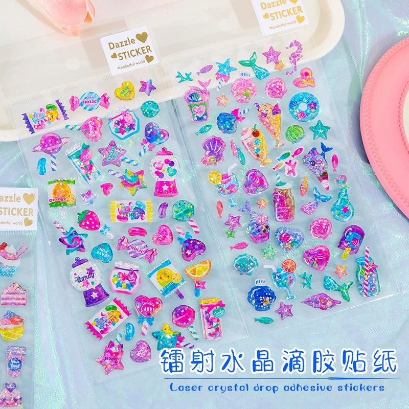 Красочный лазерный кристалл стерео капельница наклейка блестящая милая девушка очищает начинающий счет Единорог конфеты наклейки