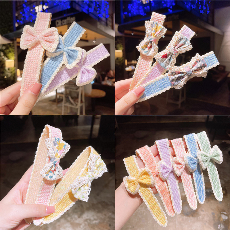 兒童碎花蝴蝶結劉海貼發箍女寶寶碎發頭箍寶寶毛線領結髮帶魔術貼