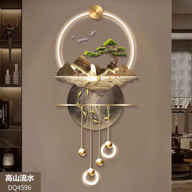 Pintura decorativa de entrada de agua de montaña de alto grado paisaje estereoscópico LED lámpara de pared nueva pintura colgante de pasillo de estilo chino