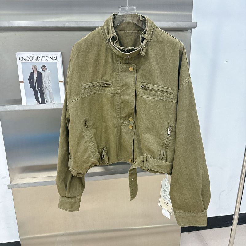 韩版休闲复古工装风宽松短款夹克外套女2025秋季新款立领外套百搭|undefined