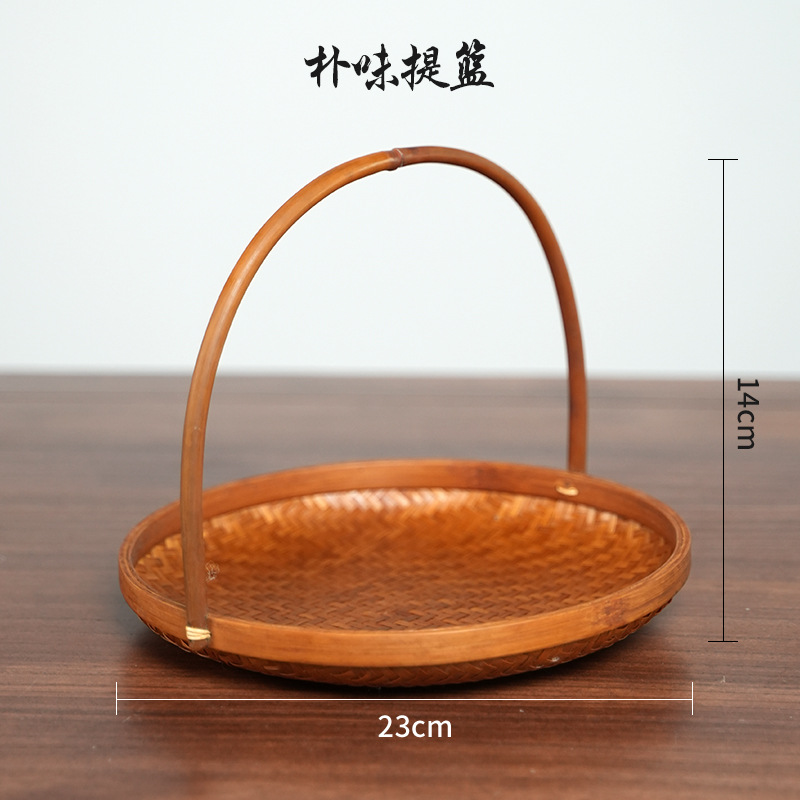 Artesanías de bambú tejidas a mano bambú gran laca cesta nueva casa china sala de estar cesta de almacenamiento de té retro cesta de almacenamiento