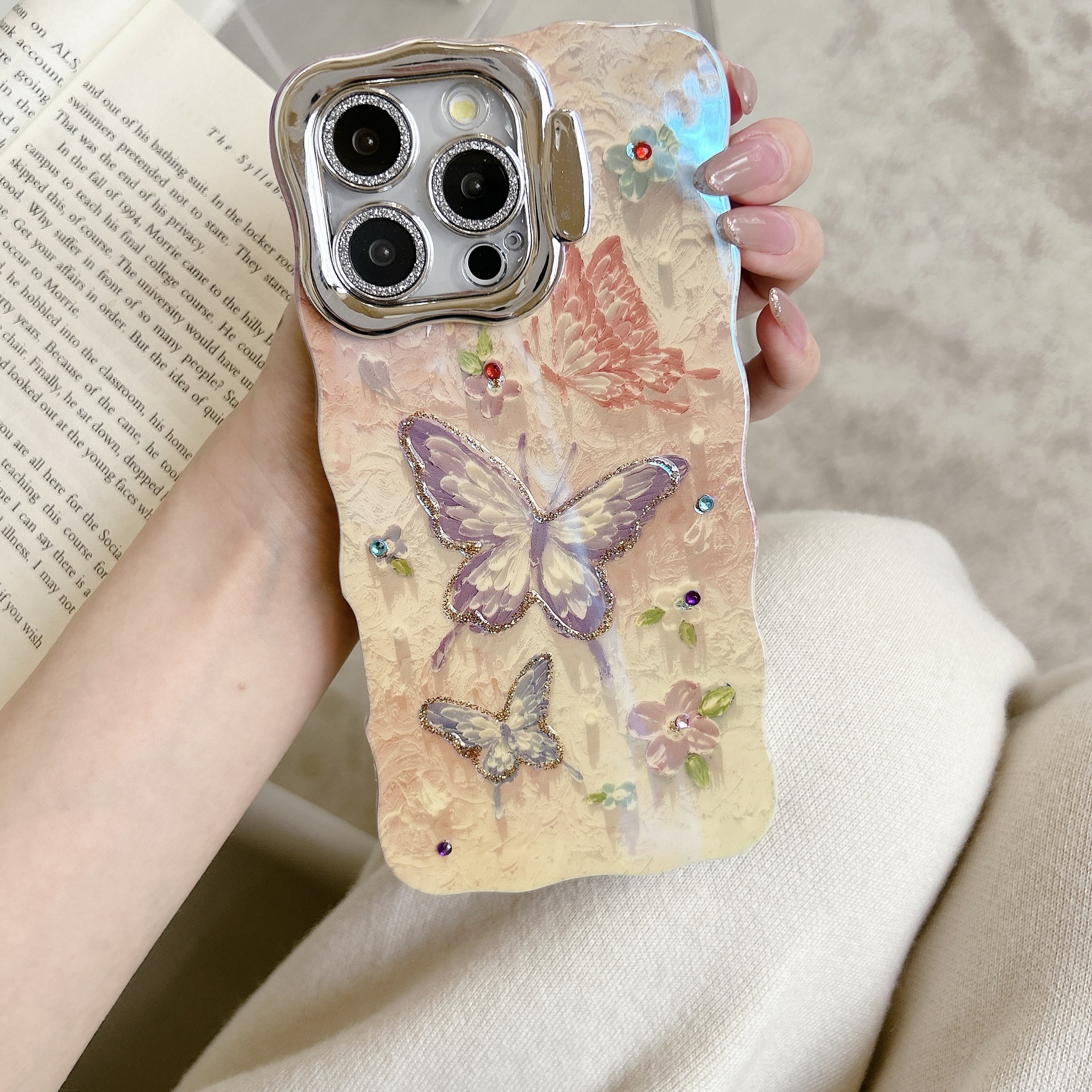 Dream Painting Painting Butterfly Adecuado para Apple 16ProMax Funda para teléfono 15/14 Personalidad 15Pro Soporte de lente 13 Mujer