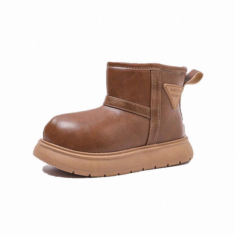 Niños cuero impermeable padres-hijos zapatos de nieve para niños y niñas calentamiento de lana gruesa zapatos de algodón grueso suela gruesa 2025 invierno