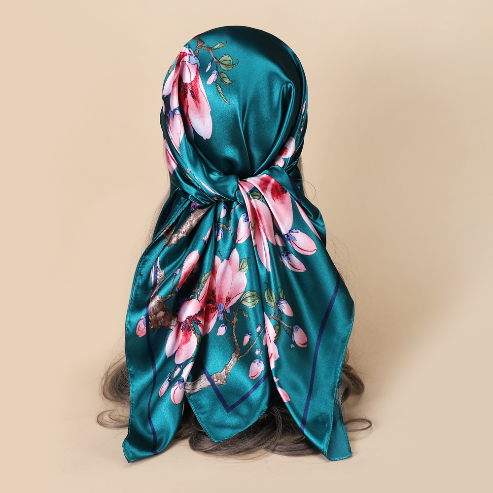 Elegant Flower Satin Printing Silk Scarves display picture 2