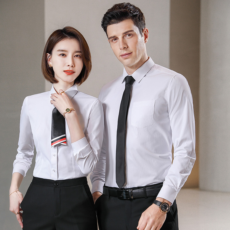 长袖衬衫定制logo商务男女同款职业装白色衬衫工作服加工定做