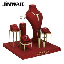 今伟创酒红色超纤珠宝橱窗陈列展示道具项链模特脖子首饰展示架