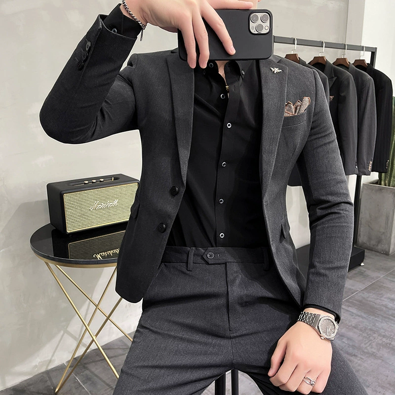 Мужской костюм slim-fit, комплект (пиджак + брюки), ткань, размеры S–7XL, классические серые оттенки
