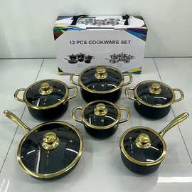 跨境不锈钢锅具套装热销炊具组合奶锅汤锅煎盘Cookware Set