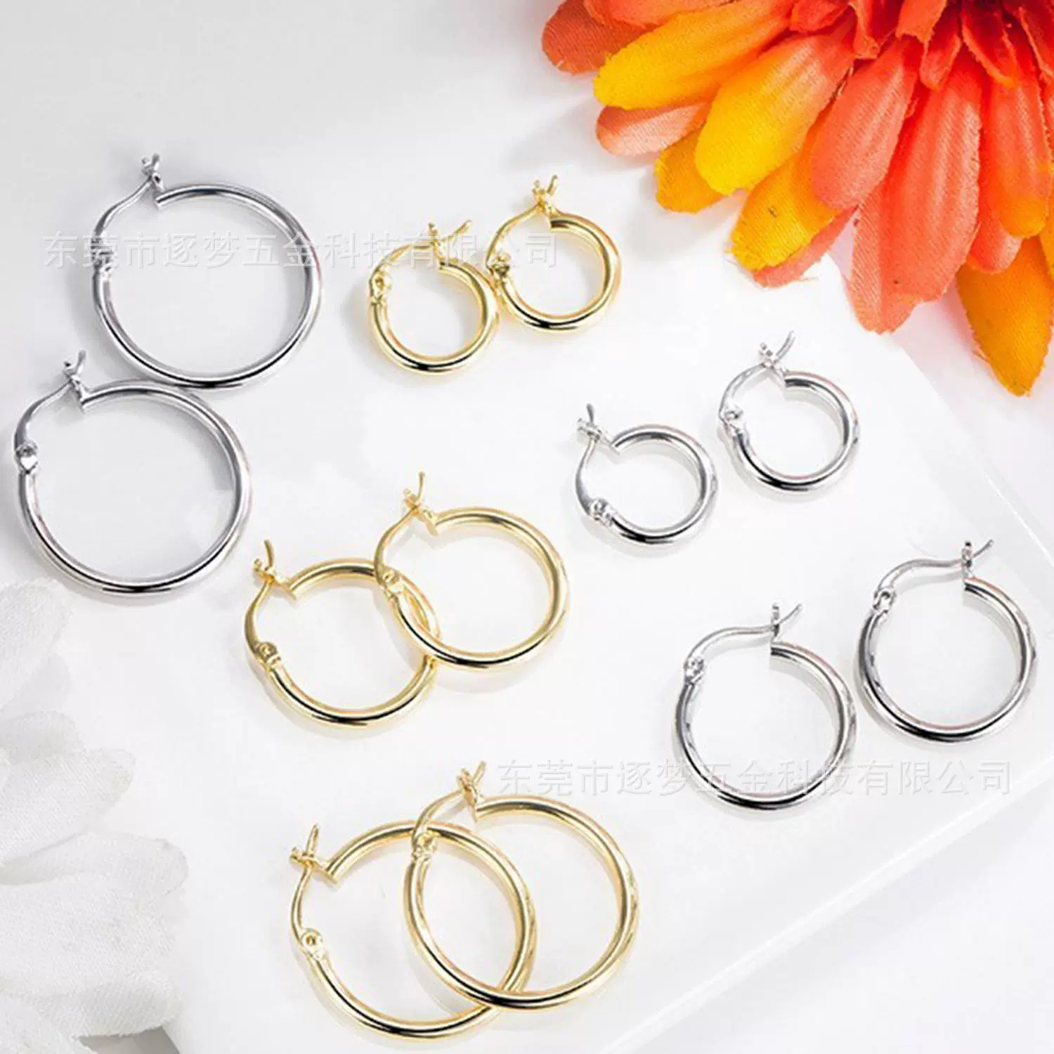 316L不锈钢耳环钛钢简约百搭小耳環经典圆线圈女细线清新耳扣套装