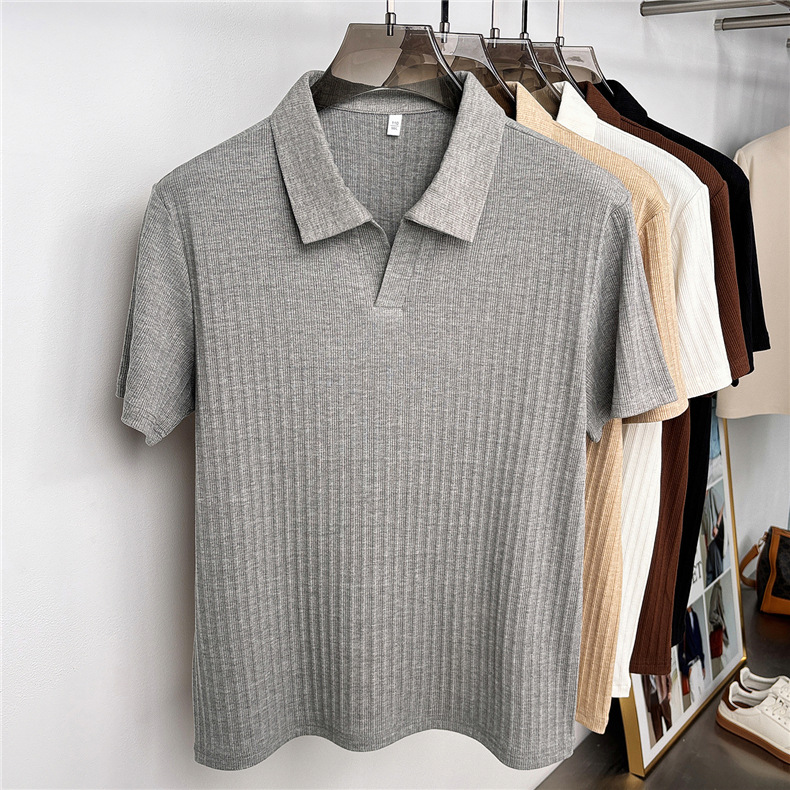 Men's Seagull Collar Short Sleeve Polo Shirt, Lightweight Quick-Dry Stretch Fabric, Unique Asymmetrical Design, Comfort-Fit Casual Top_viptrois.com