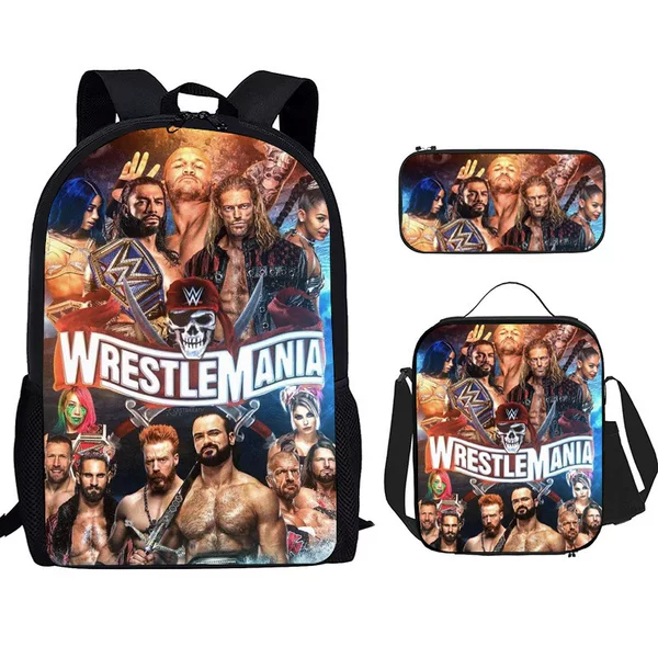 Factory supply WWE wrestling figure children's schoolbag shoulder bag pencil case three-piece lightweight spine backpack D