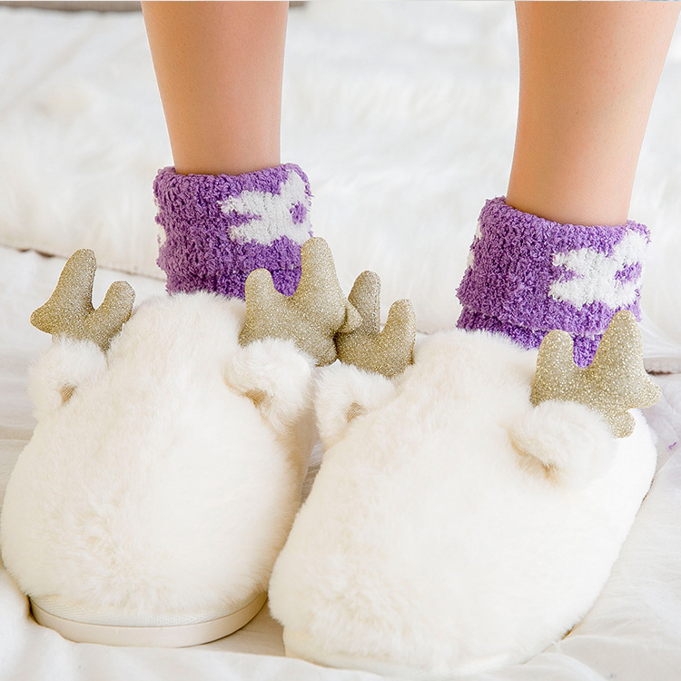 Coral velvet children's autumn and winter lined and thick mid-calf plush home floor socks postpartum socks warm sleep socks