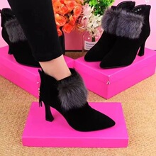 细跟高跟鞋2025年新款秋冬后拉链鞋小跟尖头短靴加绒保暖女鞋棉靴