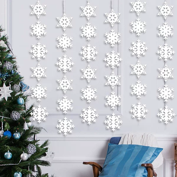 Christmas Snowflake Garland Ornaments Christmas Tree Decorations White Snowflake String Christmas Colorful Decorative Supplies Wholesale