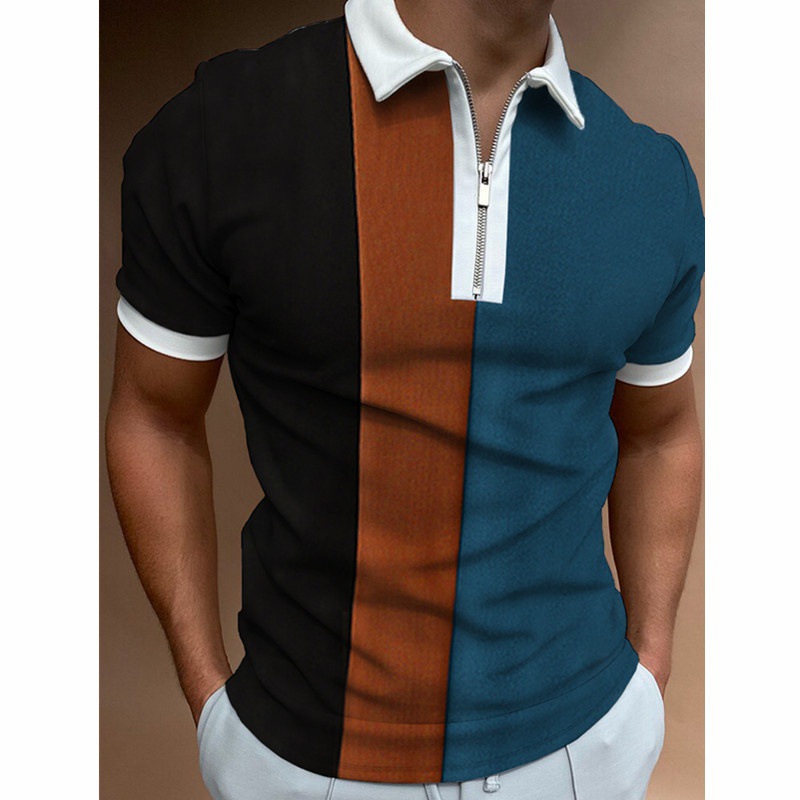 Camiseta Polo de Manga Corta con Cierre y Estampado 3D Informal para Hombre, Nueva Colección de Primavera para Exportación