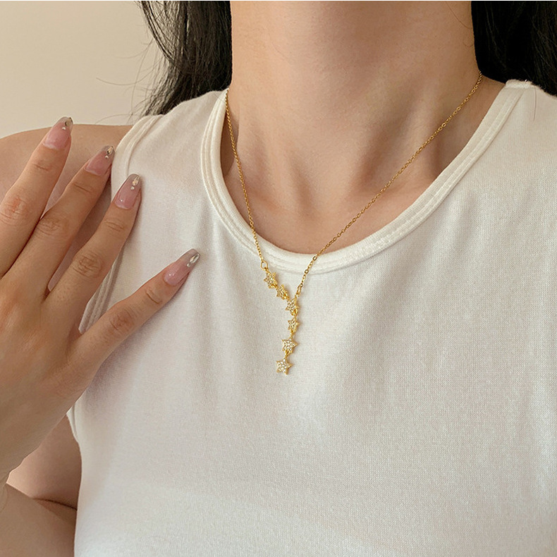 Pendant Necklace Classification 304 Stainless Steel Chain Material Ig Style Sweet Star Copper Plating Inlay Zircon Pendant Necklace