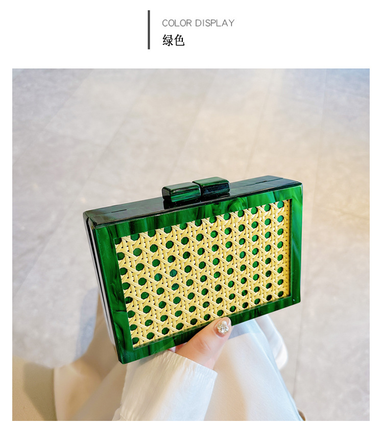 New fashionable green wicker acrylic bag for cross-border foreign trade women, evening bag, single-shoulder crossbody banquet clutch undefined