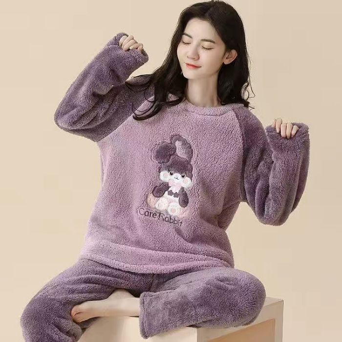 Transfronteriza Vietnam al por mayor otoño invierno pijamas franela espesa mujer dulce dibujos animados casuales mangas largas chaqueta ropa para el hogar