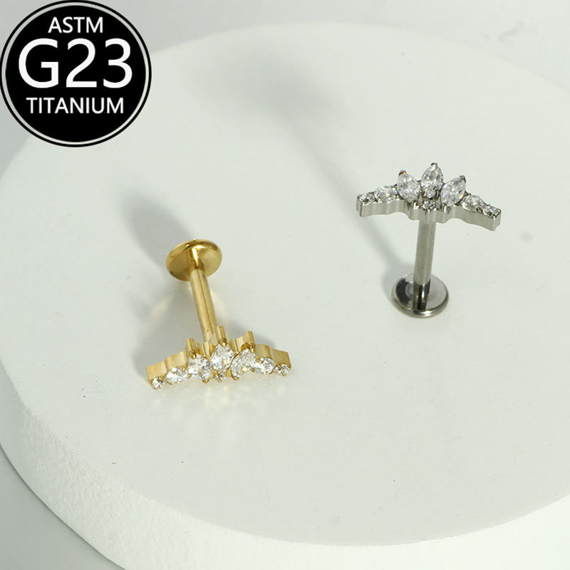 F136 Titanium Zirconia Inner Lip Stud 6-10mm Ear Bone Stud Fashion Versatile Piercing Jewelry detail image 7