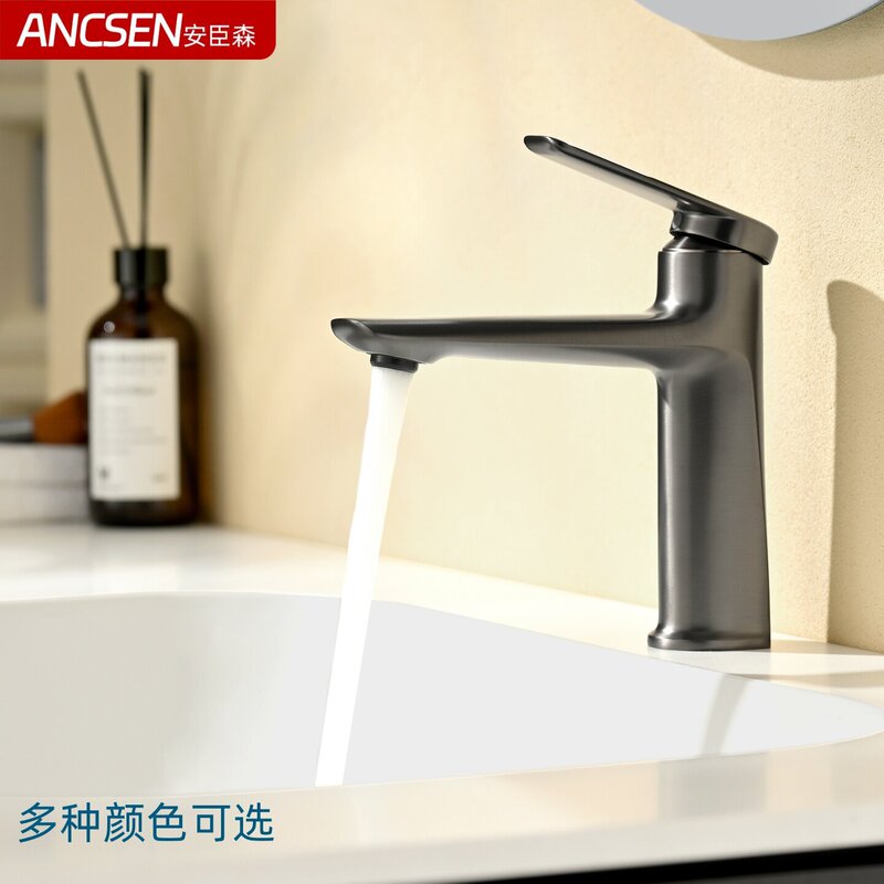 Brushed nickel all-copper basin faucet for bathroom cabinet, hot and cold water washbasin, hotel project under-counter basin faucet Brushed nickel all-copper basin faucet for bathroom cabinet, hot and cold water washbasin, hotel project under-counter basin faucet