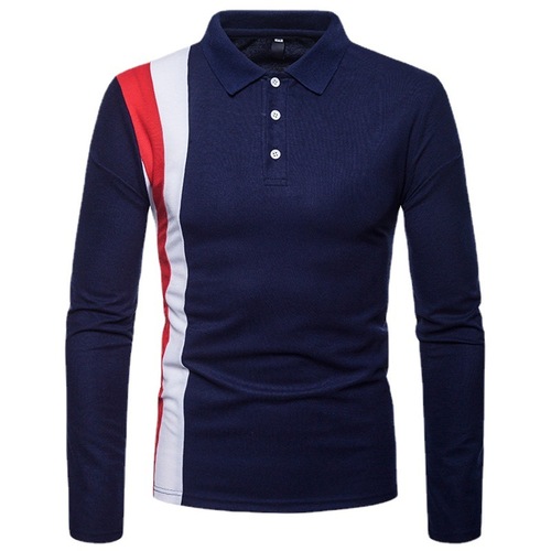 Alibaba.com Men's Autumn/Winter New Collage Long Sleeve Large Collar POLO Shirt Men's Collar Korean Version Body Shaping T-shirt