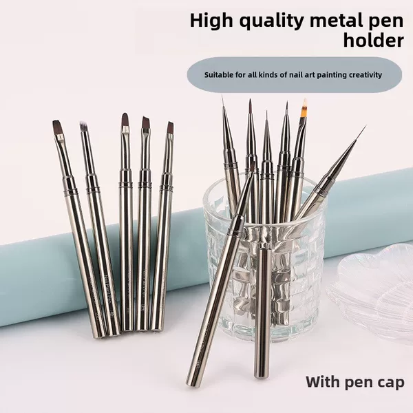 New gun black metal rod nail brush suit painted pull line painting flower phototherapy gradient nail pen 
