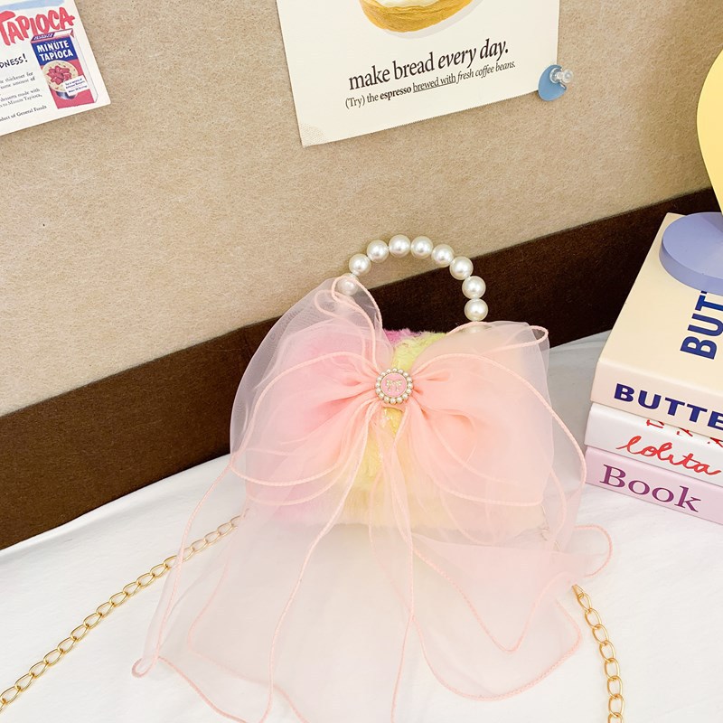 Niñas lindas bolsas de peluche arco iris 2025 exportaciones de comercio exterior de aire extranjero bolsa de tramo inclinada bolsa de princesa de perlas