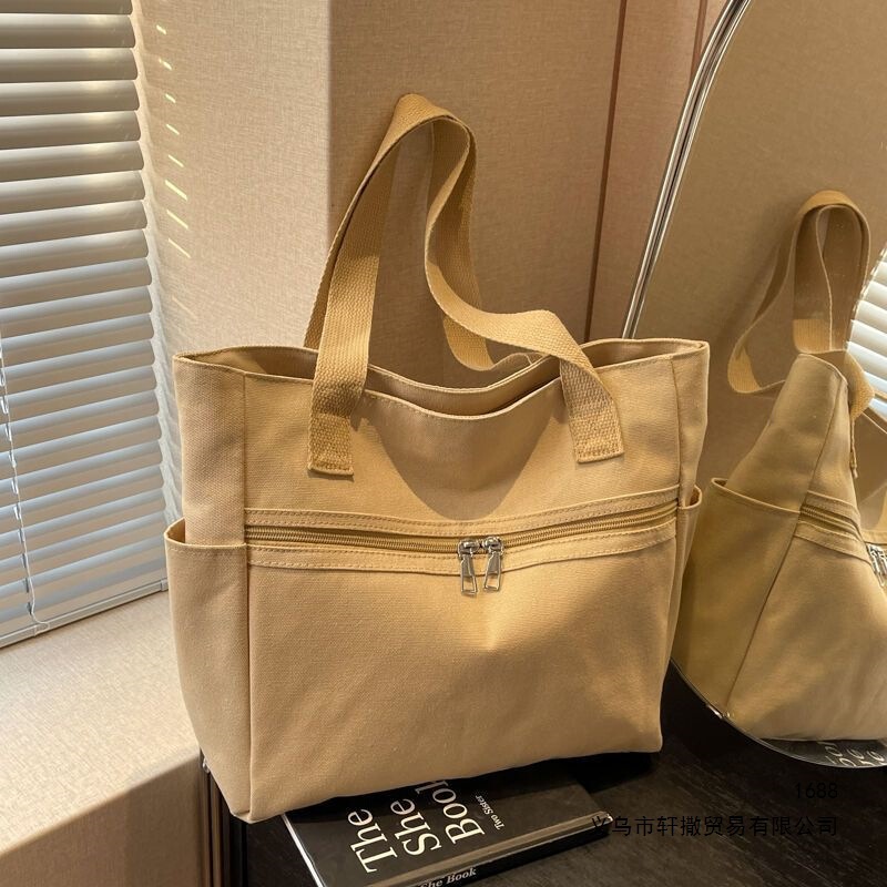 Large-capacity simple solid-color tote bag for college students commuting to class, new artistic women's canvas shoulder bag, soft Large-capacity simple solid-color tote bag for college students commuting to class, new artistic women's canvas shoulder bag, soft