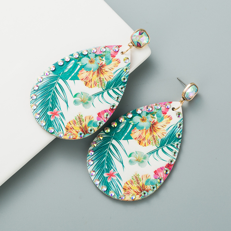 Bohemian Color Flower Print Leather Earrings display picture 6