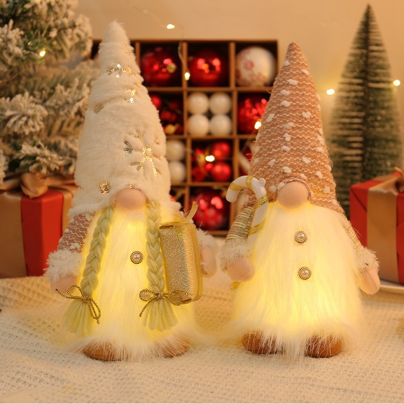 Navidad barba larga sombrero de peluche con luces para tomar regalos muletas con luces luminosas muñecas Rudolph decoración de ventanas