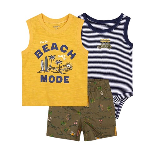 Summer and autumn newborn baby boy long-sleeved romper set, pure cotton short-sleeved T-shirt and three-piece pants set with backless shorts