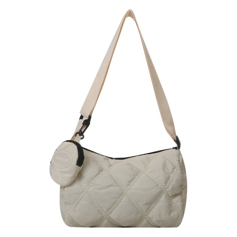 Women's bag New 2023 shoulder bag rhombic embroidery thread messenger bag all-matching ins Korean style fashionable simple cotton-padded jacket bag