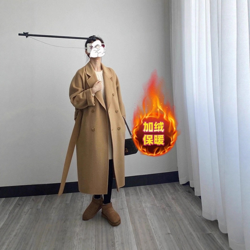 Women's Mid-Length Woolen Coat 2025 New Autumn and Winter Style, Fleece-Lined and Thickened, Korean Hepburn Style Woolen Jacket Women's Mid-Length Woolen Coat 2025 New Autumn and Winter Style, Fleece-Lined and Thickened, Korean Hepburn Style Woolen Jacket