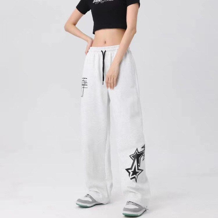 American-Style Printed Sports Pants for Women, New Spring and Autumn Drawstring Casual Dance Pants, Hip-Hop Jazz Dance Straight-Leg Pants for Women, Trendy