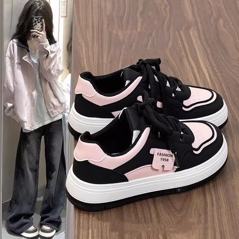 Zapatos de entrenamiento de suela gruesa de mujeres 2025 primavera y otoño nuevos zapatos deportivos ociosos Agan retro transpirables zapatos de skate para estudiantes