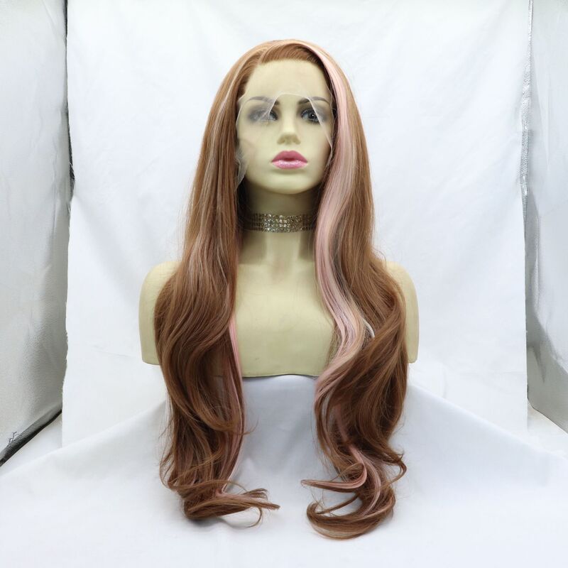 European and American chemical fiber wig female gradient color large wave chemical fiber high temperature silk front lace wig foreign trade cross-border wigs