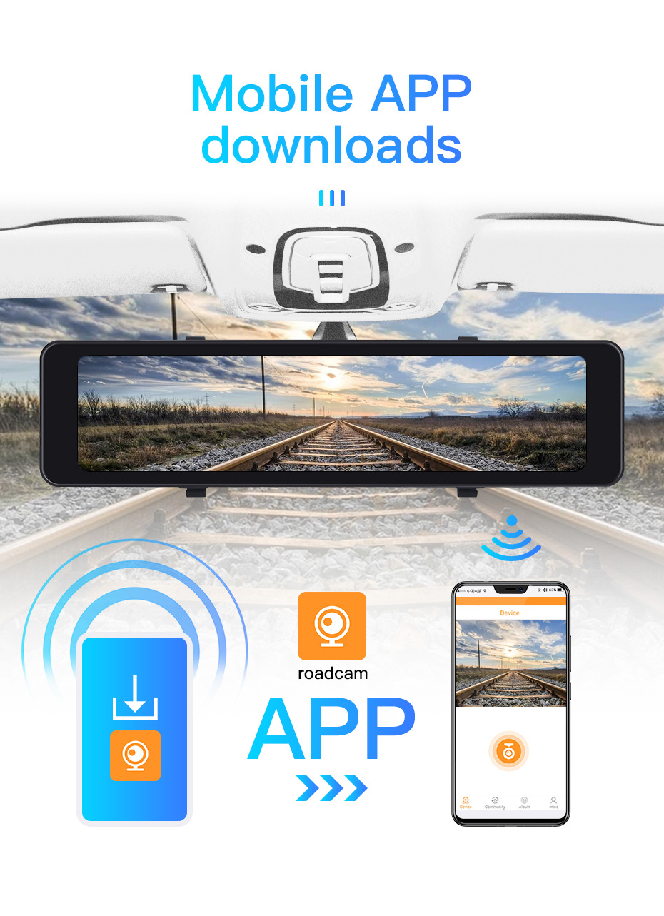 9.66inch 10.3inch 12inch Wireless Carplay Screen Mirroring 4K1080P Rearview Mirror Dual-Channel Dash Cam