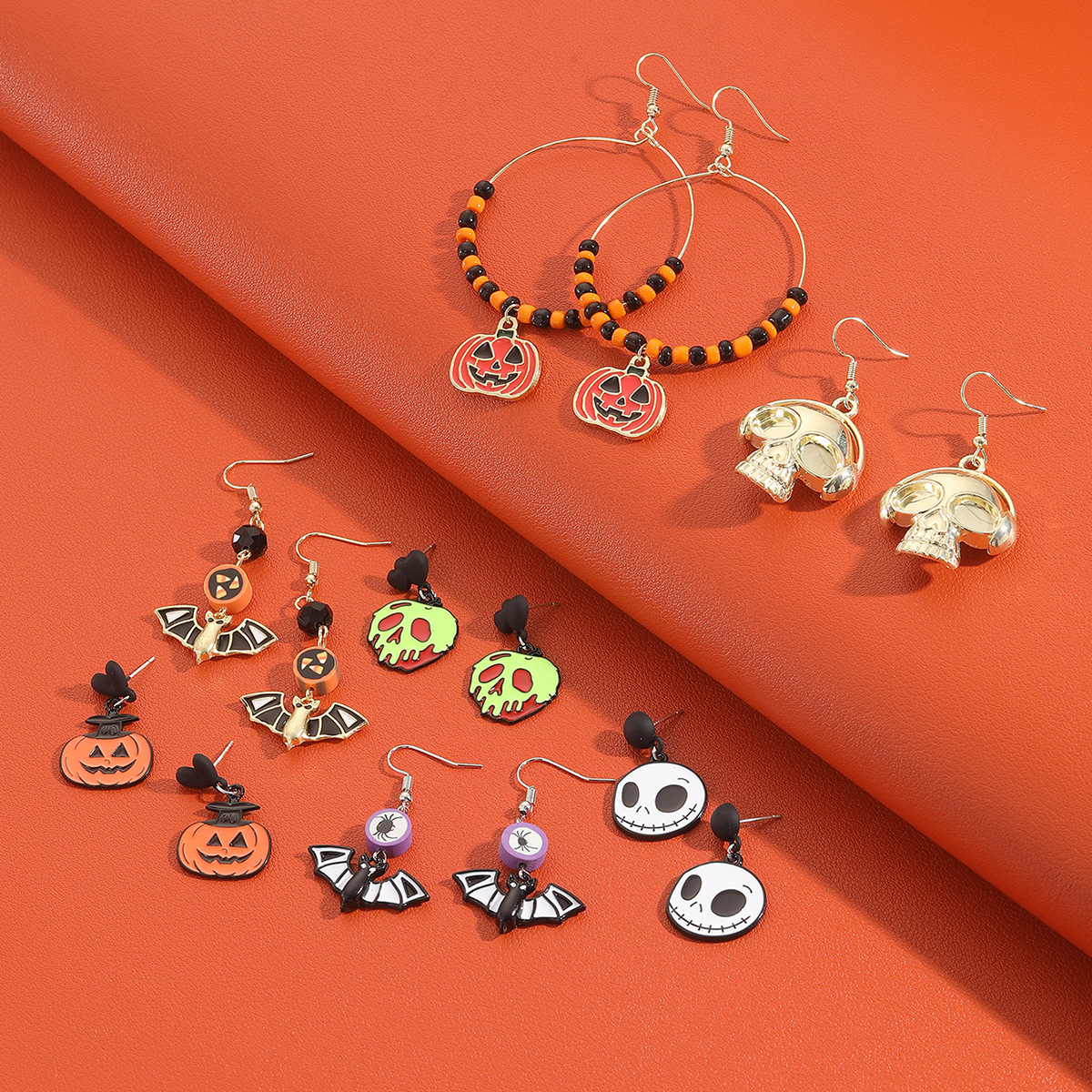 set di orecchini di Halloween più venduti orecchini con teschio di pipistrello e zucca orecchini di Halloween più popolari_voghion.com