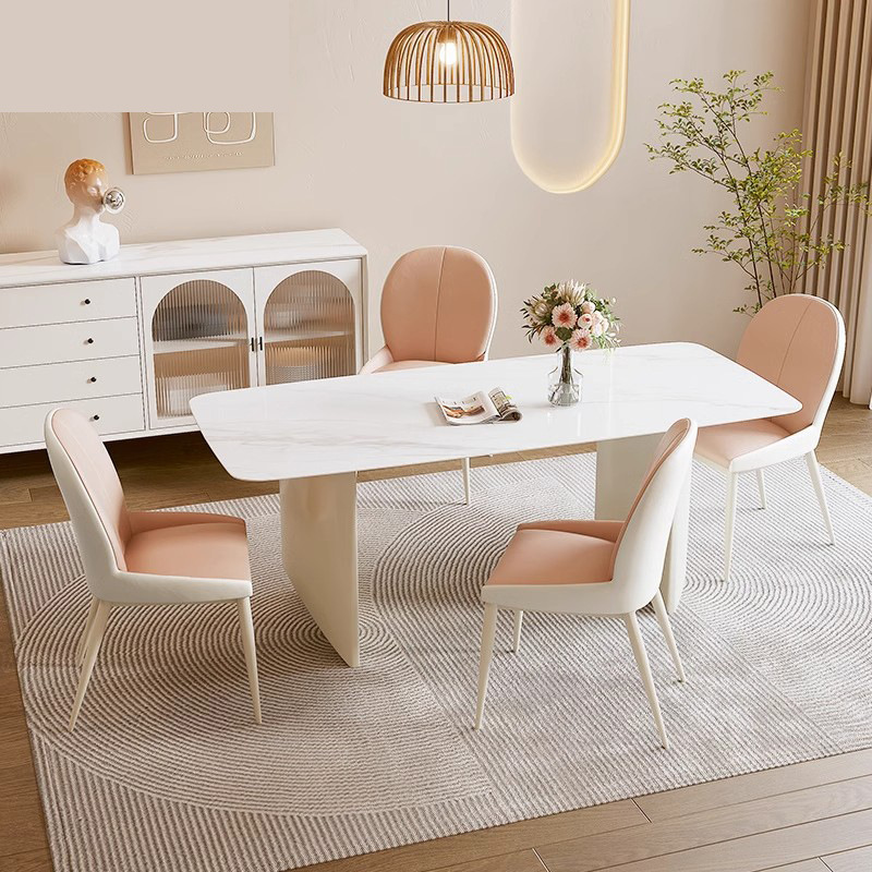 Winter Bear Slate Dining Table Cream Style White Simple Home Small Apartment Modern Minimalist Rectangular Dining Table and Chairs