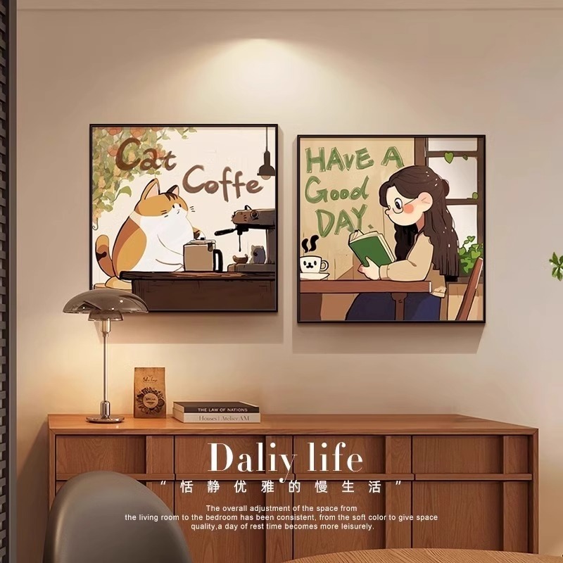 メイラードレトロ漫画レストランダイニングルーム装飾絵画アンティークリビングルーム吊り絵画ニッチカフェ壁画絵画