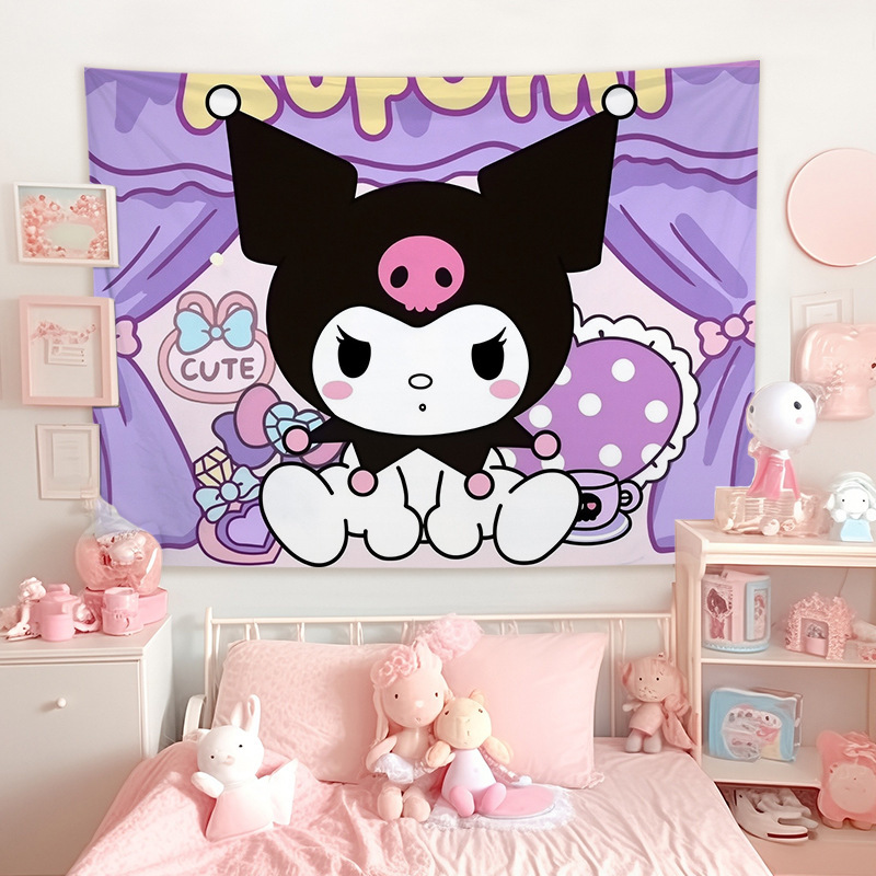 サンリオぬいぐるみクロミキティ猫部屋隠し装饰布寮かわいい少女心挂け毛布壁布|undefined