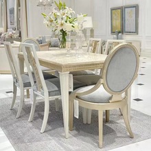 美式轻奢实木餐桌简约长方形香槟金餐桌椅组合现代大理石餐厅家具