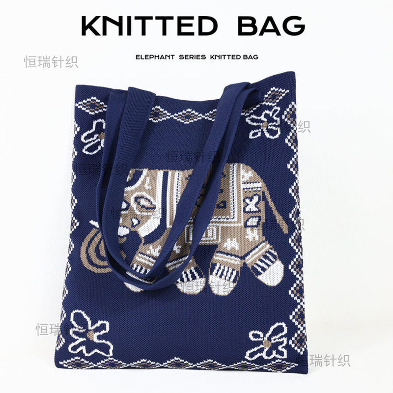 Ethnic Style Elephant Xishuangbanna Knitted Bag Amazon Export Popular Ins Style Cartoon Cute Color Matching Large Bag Ethnic Style Elephant Xishuangbanna Knitted Bag Amazon Export Popular Ins Style Cartoon Cute Color Matching Large Bag