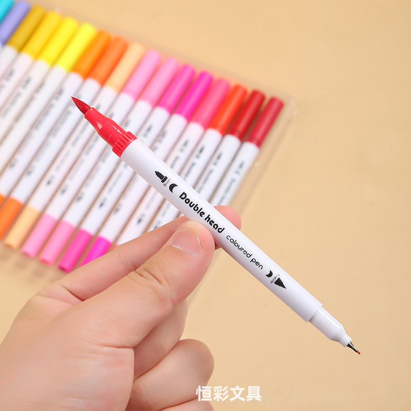 水性双头水彩笔套装柔绘笔勾线笔绘画软头笔幼儿园专用|undefined