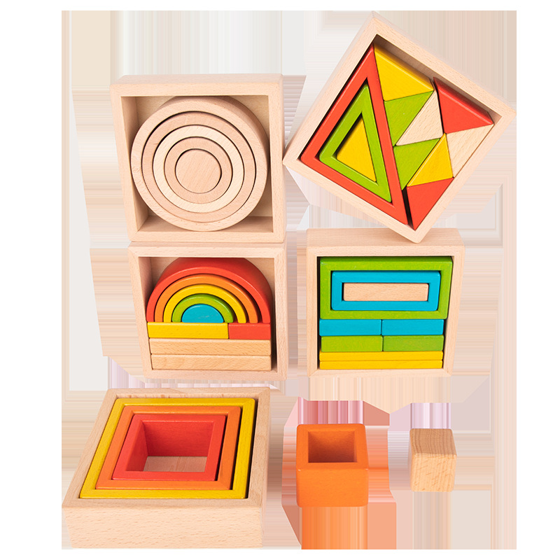 Madre del príncipe arco iris madera de haya regalos de madera sólida niños y niñas educación temprana para construir puzzles de montaña juguetes